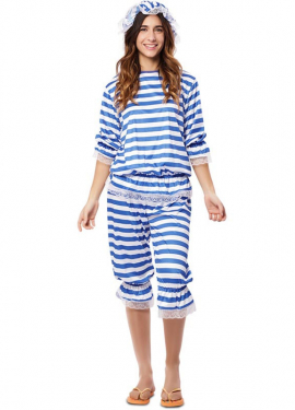 Fato retrô de senhora banhista azul dos anos 1920 para mulheres