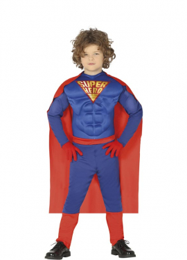 Fato de super-herói azul para menino