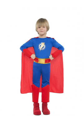 Fato de super-herói azul e vermelho para menino