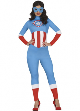 Fato de super-herói Capitão Azul para mulher