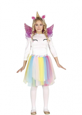 Fato de unicórnio arco-íris com asas para menina