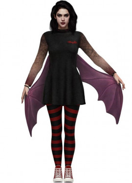 Fato de vampiro escuro com asas para mulher