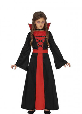 Elegante disfarce de vampiro vermelho e preto para menina
