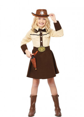Fato de cowgirl bege e castanho com cinto para menina