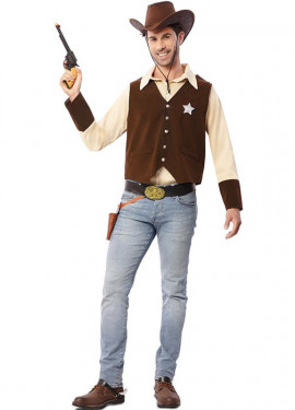 Fato de cowboy de xerife marrom para homem