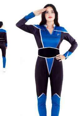 Fato de Star Traveler azul e preto para mulher