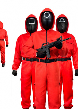 Fato de vigilante cúmplice Squid game vermelho infantil