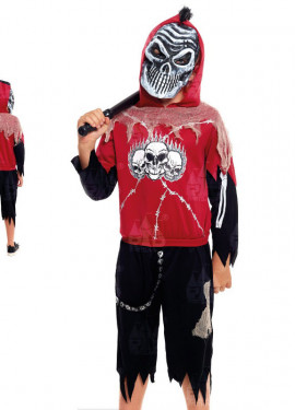 Fato de Zombie Skull vermelho e preto para criança