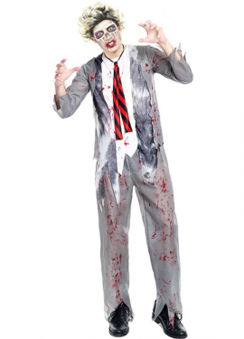 Gray Schoolboy Zombie Costume for Men