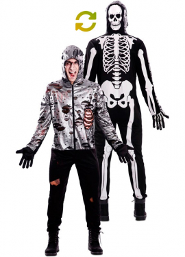 Fato de zumbi e esqueleto duplo para adulto
