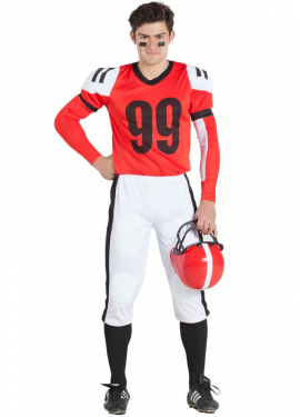 Red and White Rugby Player Costume for Men
