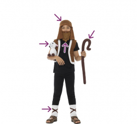 Fato ou Kit de Pastor: Colete, Barba, Turbante, Cordeiro e Tornozeleiras para criança