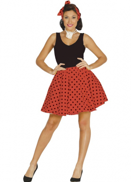 Traje ou Kit Pin Up Vermelho dos Anos 50 para mulher: saia e laço