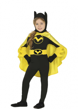 Fato de super-heroína preto e amarelo para menina