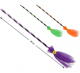 Vassoura de bruxa em 3 cores sortidas 80 cm