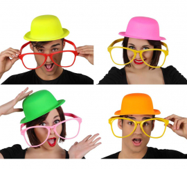 Clown Set with Bowler Hat and Giant Glasses, 4 Assorted