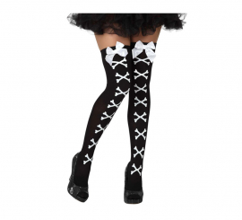 Meias de pirata preto com ossos e arcos brancos