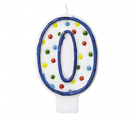 Vela pontos coloridos com o número 0 para aniversários