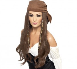 Peruca Castanha e Mulher Bandana Pirata