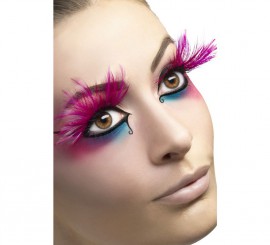 Long Pink Feather Eyelashes with Glue