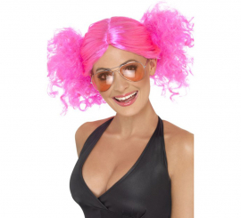 Peruca rosa dos anos 80 com tranças para mulheres