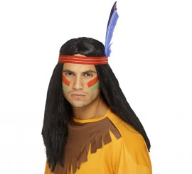 Peruca e fita com pena de Indian Bravo para homem