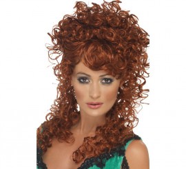 Saloon Girl Long Curly Brown Wig