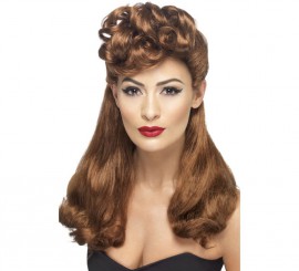 Long Mahogany Vintage Pin Up Wig from the 40s