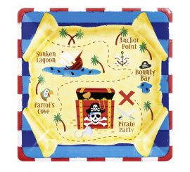 Pack of 8 17.7 cm Pirate Treasure Square Plates