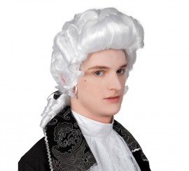 Men's white Baroque wig with bow