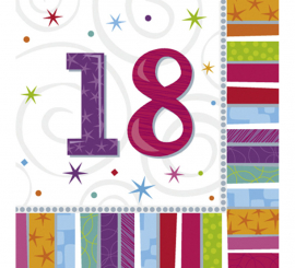 Bag of 16 Birthday Napkins with the number 18, 33x33cm