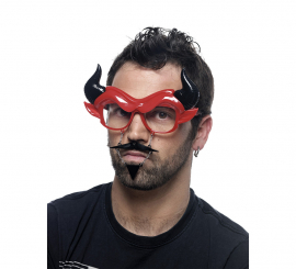 Óculos de diabo com bigode, mosca e chifres