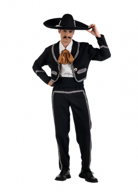Fato de mariachi preto deluxe masculino
