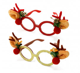 Óculos de rena com orelhas medindo 20x11 cm em cores sortidas