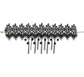 Choker with black pearls and chains