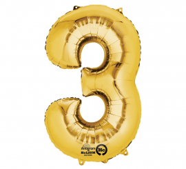 Balão metálico dourado número 3 de 50x86 cm