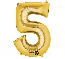 Balão metálico dourado número 5 de 55x86 cm
