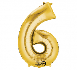 Balão metálico dourado número 6 de 55x86 cm