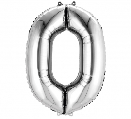 Balão metálico prateado número 0 de 63x88 cm