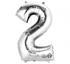 Balão metálico prateado número 2 de 55x83 cm