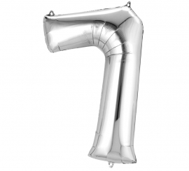 Balão metálico prateado número 7 de 55x88 cm