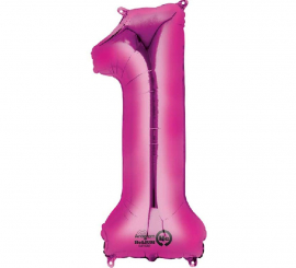 Balão metálico número 1 fúcsia