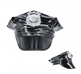 Boné de polícia de vinil com placa de prata