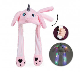 Chapéu de unicórnio rosa com orelhas com luz e movimento