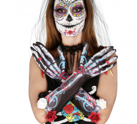 Luvas esqueleto com flores 40 cm