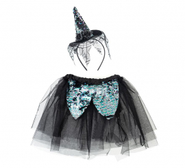 Kit Bruxa Negra: Tutu e Tiara com mini chapéu