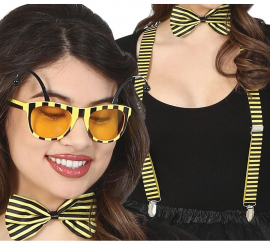 Kit Bee para mulheres: óculos, gravata borboleta e suspensórios