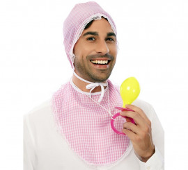 Kit Bebê Adulto Rosa: Chapéu, babador e chupeta