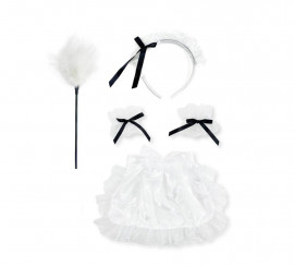 White Waitress Kit: Headband, Duster, Wristbands and Apron