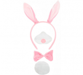 Kit Pink Bunny: Tiara, Nariz, Laço e Rabo